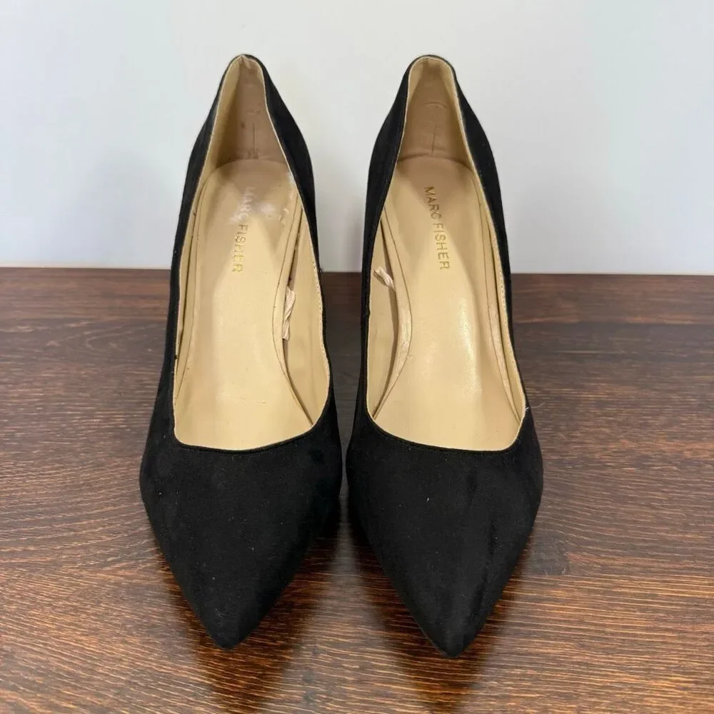 Marc Fisher Women’s  MFGILDY5-R black suede gold 3.5” heel pump shoe size 7.5